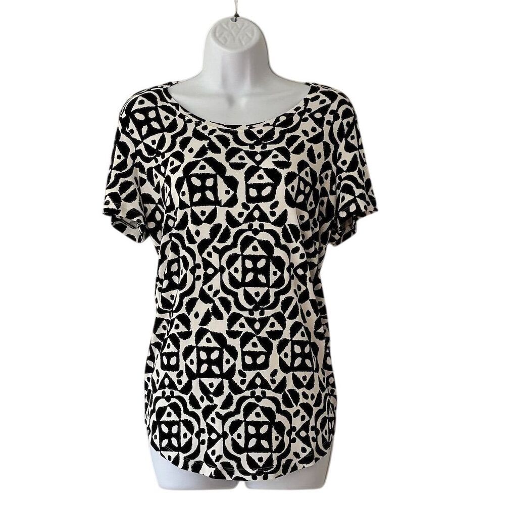 JM Collection Women's M Black & White Geometric Scoop Neck Blouse